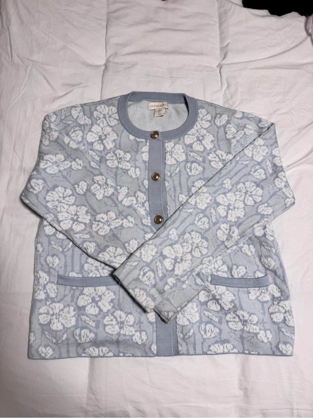 Cynthia Rowley Light Blue & White Floral Knit Cardigan